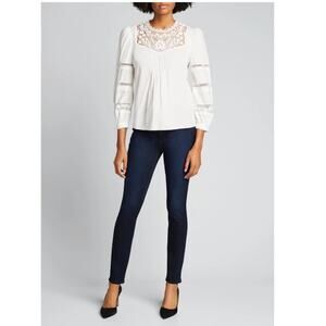 Veronica Beard Bessie Crochet Lace Inset Blouse Top Edwardian Romantic Size 2 XS